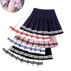 Y2K Summer Korean Fashion Short Women kjol Casual Slim Elastic High-midjig randig Harajuku Pleated Plaid A-Line Mini kjolar 220511