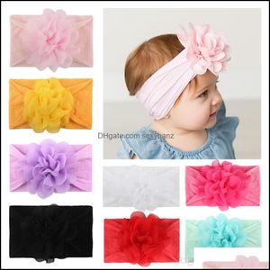 Headbands Hair Jewelry Selling Tra-Soft Kids Nylon Band Children Chiffon Broken Flower Stretch Hairband Accessory Pure Color Baby Head Wrap
