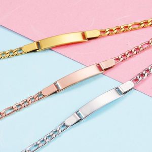 Pulseira com identificação gravável em corrente de elos para bebês e crianças pequenas banhada a ouro rosé polido mão elegante joalheria presente de aniversárioLink Lars22