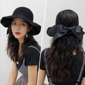 Geniş Memlu Şapkalar Kadınlar Yaz Güneş Koruma Şapkası Katlanabilir Yay Büyük Boş Üst UV Hasır Kamböceği Oliv22