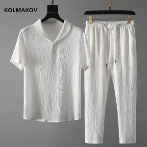 셔츠 바지 여름 남성 패션 클래식 셔츠 s 비즈니스 캐주얼 셔츠 의류 세트 M 4XL 220615
