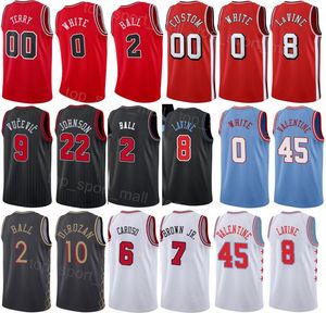 Screen Printed Draft Pick Basketball Dalen Terry Jersey DeMar DeRozan 11 Zach LaVine 8 Lonzo Ball 2 Coby White 0 Nikola Vucevic 9 Alex Caruso 6 Red Black Men Women Kids