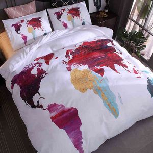 Creative Splash Atrament Pościel Zestaw Kolor Wody D Mapa świata Drukowane Duvet Cover Pillowcases White Twin Queen King Bedlinen Bez arkusza W220414