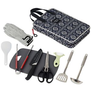 Set di utensili da cucina da cucina da 9 pezzi, organizer da viaggio, accessori per griglia, attrezzatura compatta portatile per zaino in spalla, barbecue, campeggio, escursionismo, kit di pentole da viaggio