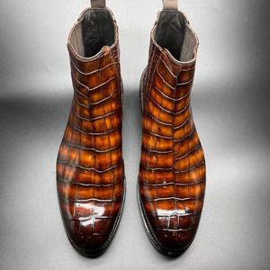 Stiefel Chue Ankunft Männer Krokodilleder Schuhe Männlicher Bauch Hautfarbe Reiben Orange Brownsneaker