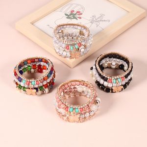 S2862 Gioielli di moda bohémien Ciondolo a farfalla Fili di perline Braccialetto fatto a mano Multistrato Perline colorate Charms Braccialetti a catena con strass 5 pezzi / set