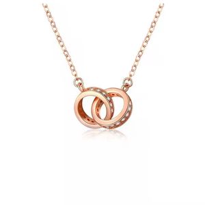 Diamond Pendant Double Ring Interlocking Luxury Jewelry Rose Gold S925 Silver CollarBone Jumper Chain Fashion Simple Necklace Birthday Present for Women