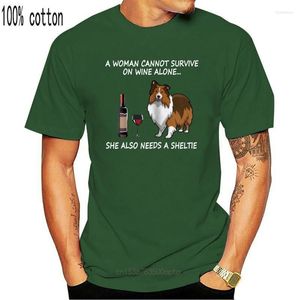 Men s T Shirts Woman Cannot Survive On Wine Alone She Also Needs A Sheltie T ShirtMen s Loui22