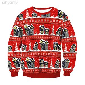 Homens Mulheres outono Inverno Sweater Feio de Natal 3D Novelty Impred Funny Christmas Sweater Sweater Holiday Party Jumpers L220801