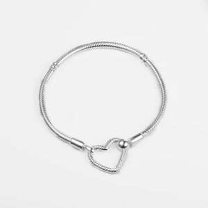 Genuine 925 Sterling Silver Moments Heart Closure Snake Chain Bracelets for Women Fit Pandora Charms Beads DIY Bracelet Gift Jewelry 599539C00