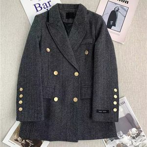 A698 Womens Suits & Blazers Tide Brand High-Quality Retro Fashion designer Grey woollen cloth Series Suit Jacket double-breasted Slim Plus Size Women's Clothing