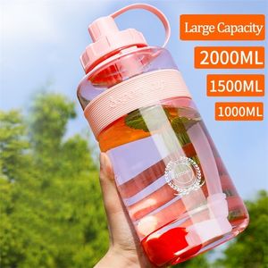 2 Liter Fitness Sports Bottle Plastic Large Capacity Water with Straw Girl Outdoor Climbing Drink Kettle BPA free 220714