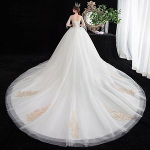 Vestido de noiva leve 2022 Novo vestido de temperamento da noiva Mori Super Fairy White Dream Big Tail Grávida Mulher é simples e fina