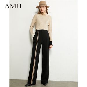AMII Minimalism Autumn Women's Pants Fashion High Waist Spliced loose Long Suit Pants Casual Female Trousers 1228 201113