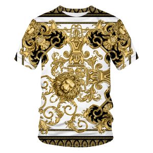 Senaste barock t -skjorta för Menwomen Summer Overized Tshirt 3d Lion Head Crown Print Printed Round Neck Short Sleeve 220704