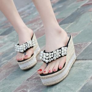 doratasia Sweet High Wedges Flip Flop Hot Brand Fashion Beading Slippers Platform Slippers Women Summer Holiday Casual Shoes Woman 267E#