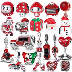 925 Silver Fit Pandora Charm 925 Bracelet Color Red Charms Heart Car Crane charms set Pendant DIY Fine Beads Jewelry