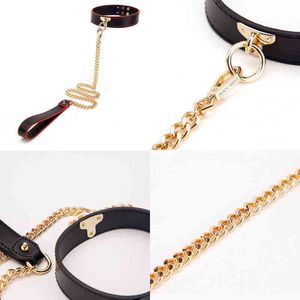 Nxy Sm Bondage Bdsm Leather Dog Collar Slave Belt with Chains Can Lockable Fetish Erotic Sex Products Adult Toys for Woman Couples Sm 220426