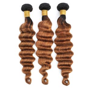 Ombre Loose Deep Wave Human Hair Extensions 1B 30 Deep Curly 3 4 Bunds Remy Honey Blonde Brasilianska hårvävningar
