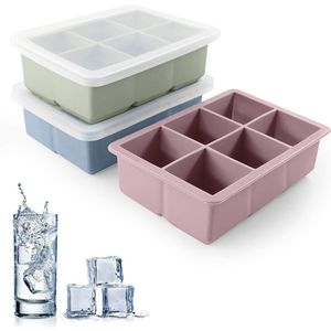 Silicone Ice Cube Mold 3 Color Big Grid Maker Flexible Tray with Lid Kitchen Gadgets and Accessories 220509