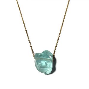 Anhänger Halsketten Natürliche Original Blaue Topaz Kristall Halskette Modeschmuck Plat Gold Stahl Ketten Stein Halsband Für FrauenAnhänger
