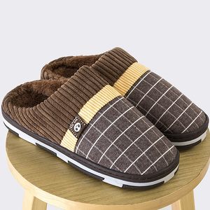 Gingham Men's Winter Slippers for House Short Plush Flock Home Man Slippers Soft Non-slip Male Indoor Shoes Comfortable