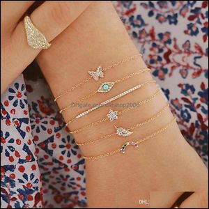 Charm Bracelets Jewelry 6 Pcs/Set Women Exquisite Crystal Butterfly Stars Leaf Gems Geometry Gold Bracelet Set Bohemian Vintage Accessories