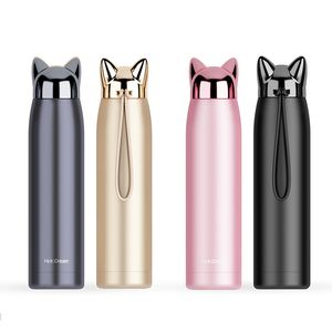 Podwójne Termosy ścienne Ze Stali Nierdzewnej Butelki Wody Kolby Próżniowe Kubki Cute Cat Fox Ear Thermal Coffee Milk Travel Water Bottle Cup Cup 320ml