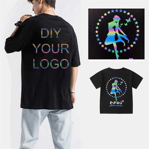 Coustom Your Design Magliette fai da te riflettente arcobaleno streetwear hip hop oversize uomo magliette top cotone mezza manica uomo vestiti 220614
