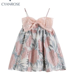 Summer Big Bow Pink Strap Mini Dress High Waist Sleeveless Elegant Casual Loose Kawaii Dresses ita Sundress 220613