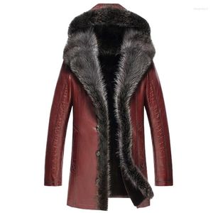 Skórzany futra męska FUA FROTE Fashion Sheepskin Men Men Raccoon Collar Korek