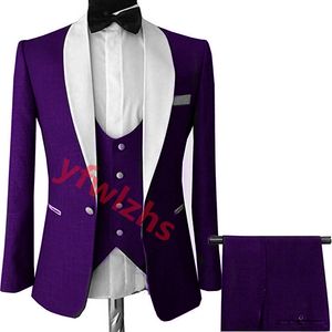Dostosuj smoking jeden przycisk Przystojny szal Lapel Groom Tuxedos Men Suits Wedding/Prom/Dinner Man Blazer (kurtka+spodnie+krawat+kamizelka) W1073