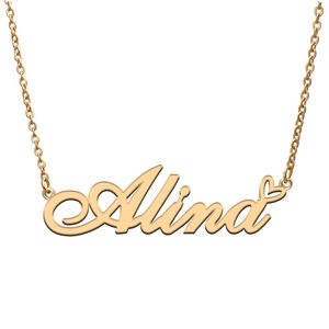 Alina namn halsband för kvinnor älskar hjärta guld namnplatta hänge tjej rostfritt stål namnplatterad flickvän födelsedag juluttalande smycken gåva