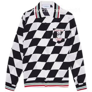 Casablanca 22SS Grand Prix Black White Checkerboard Skulptur Silk Långärmad tröja