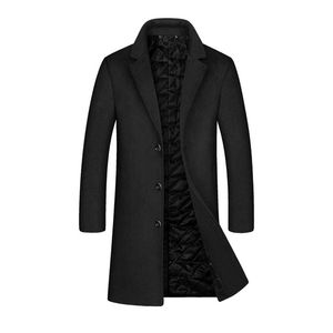 YOUTHUP Men's Winter Long Jacket Wool Single Breasted Slim Business Coats Overcoats Topcoat Mens Fitness Coat Streetwear 2 Color 201128