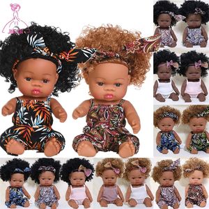 35cm Reborn American Reborn Black Baby Doll Bath Play Full Silicone Vinyl S Liftied Born Toy Girl Girl Presente de Natal 220505