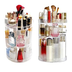 Förvaringslådor BINS PLAX CLEAR Roterande Makeup Organiser 3-Tier Akryl Kosmetisk fall Skincare Display Spinning RackStorage