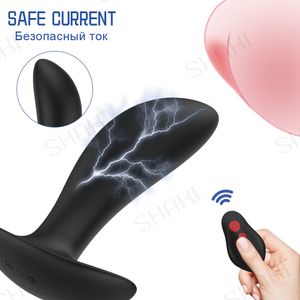 Electric Shock Anal Plug Vibrator Butt Discharge Clitoris Penis Stimulation Bondage Vuxen Game Flirt Sexiga leksaker för kvinnor/män