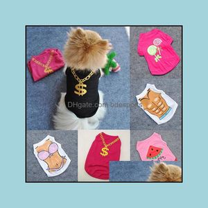 Hundkläder levererar husdjur hem trädgård sommar väst kläder guld halsband t-shirts små hundar nät nät släpp leverans 2021 iCyor