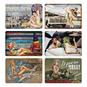 Wholesale vintage decorative wall plates resale online - 2021 Vintage Pin Up Girl Plaque Vintage Metal Tin Sign Sexy Lady Decorative Plates Wall Poster for Bar Cafe Pub Home Decor Iron Pa255F