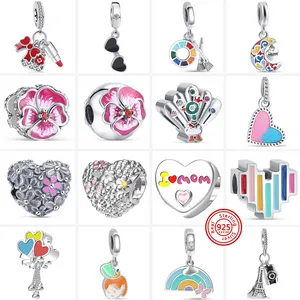 925 Gümüş Boncuk Fit Takımları Pandora Charm Freet Flower Tavuskuşu Gökkuşağı Demir Kule Kamera Gözlük Balon Charmes Ciondoli Diy İnce Boncuk Takı