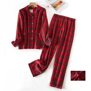 Plus storlek s-xxxl sleepwear kvinnors pyjamas uppsättning damer varm flanell bomull hem slitage höst vinter plaid print sova 220329