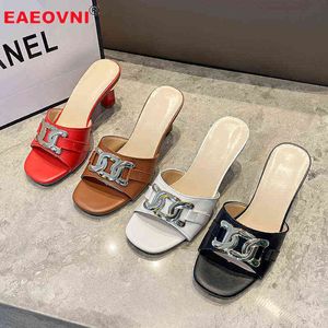 Summer Women's Slippers Sandals Fashion Chain High Heeled Open Toed Shoes Outdoor Casual All Match Muller 43 Size 220530