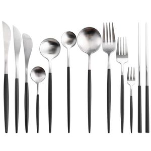 Dinnerware Sets Black Silver Cutlery Conjunto de cozinha nobre restaurante de mesa de mesa líquido Western Steak Knife Fork Spoon Teaspoondinnerware