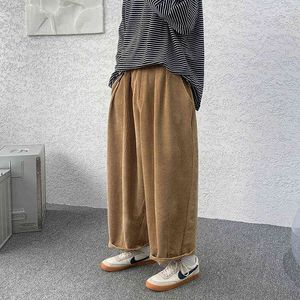 Corduroy byxor män mode överdimensionerad casual japansk streetwear lös hiphop bred rak J220629