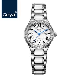 GEYA 2017 Women Watches Brand Quartz Watch Sapphire Glass Ceramic Women Armband Watch Diamond Jewelry Clock för Relogio Feminin T200420