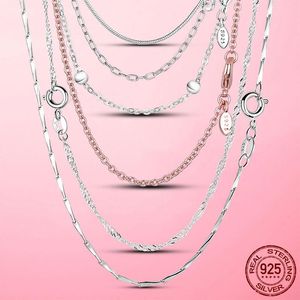 Cadenas Mujeres Collar de cadena de cable clásico Color de oro rosa 925 Joyas de plataformas de joyas de plata