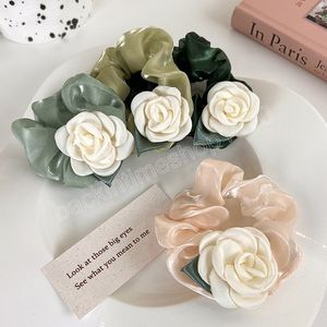 Satin Şerit Gül Çiçek Scrunchies Organza Mesh Elastik Kauçuk Bantlar Saç Yüzüğü Kore At kuyruğu Tutucu Kadın Saç Aksesuarları