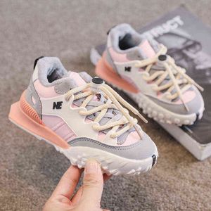 Winter new children shoes 2021 boys and girls plus velvet color matching clunky sneakers baby fashion warm cotton shoes G220517