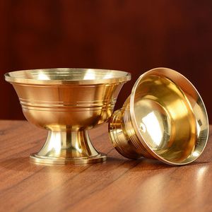 Pure Copper Drinking Bowl mässing Auspenicious Tibetan Tribute Creative Holy Water Cup Golden Buddhist Bowl Home's Gift Decorative